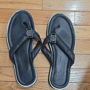 Versace Collection Black Leather Flip-Flops Mens Size 43